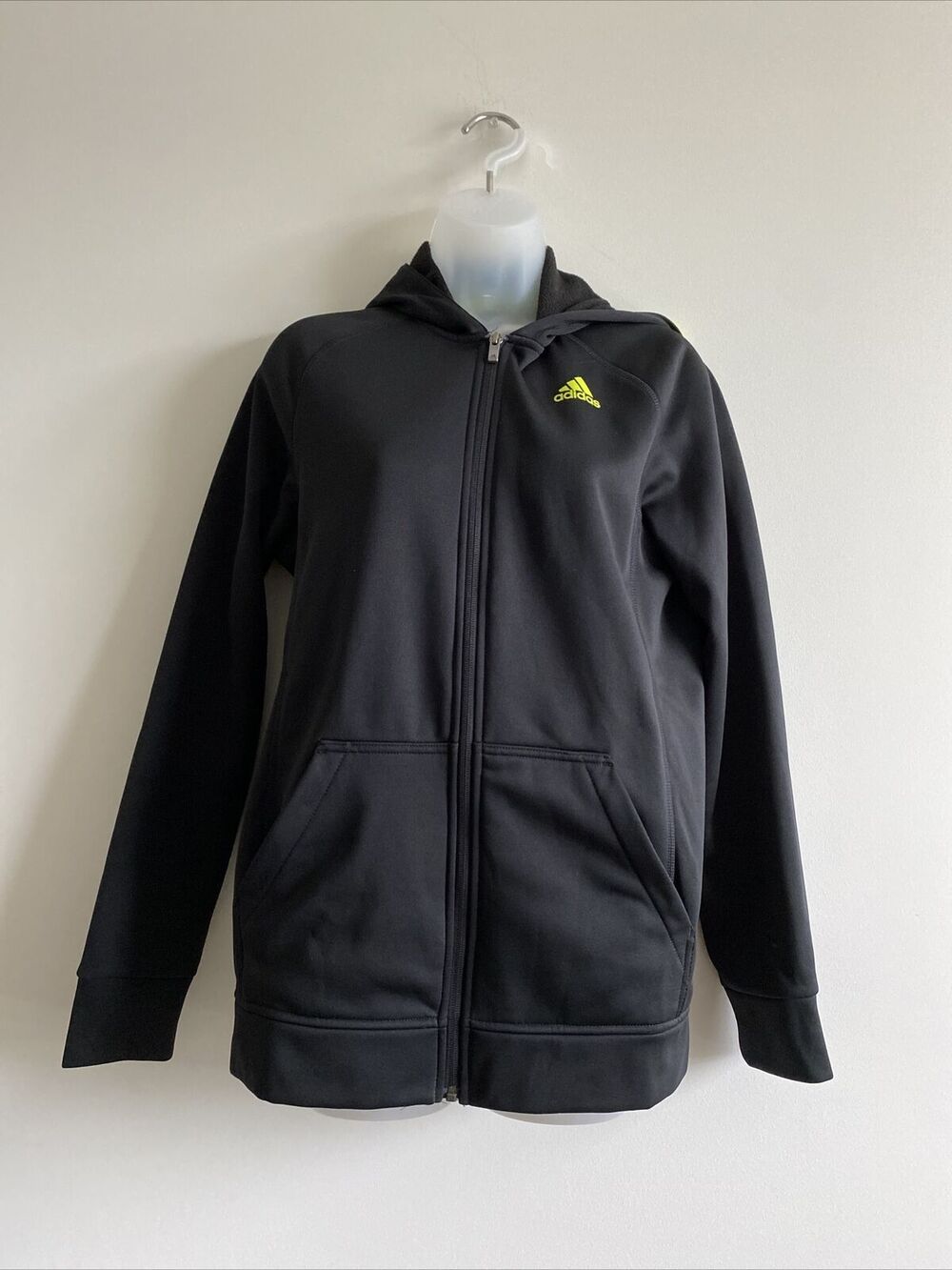Adidas Hooded Jacket Women Size XL Black Pockets Pre-Owned